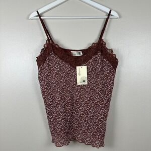 Everleigh Women's M Camisole Rust Brown Floral Lace Trim Plissé Y2K NEW